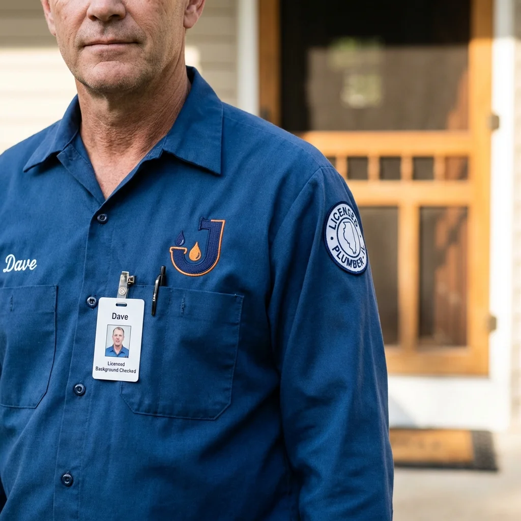 Licensed plumber showing ID badge in Bella Vista, AR