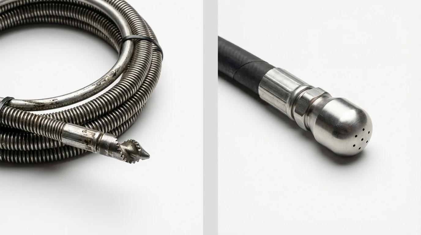 Drain snake cable and hydro jetting nozzle used for drain cleaning in Bella Vista, AR