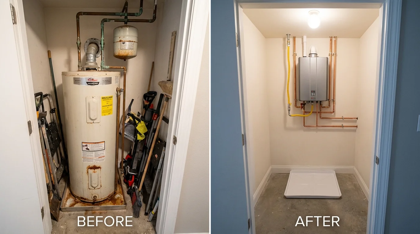 Tank water heater versus wall-mounted tankless unit comparison for Bella Vista, AR homeowners