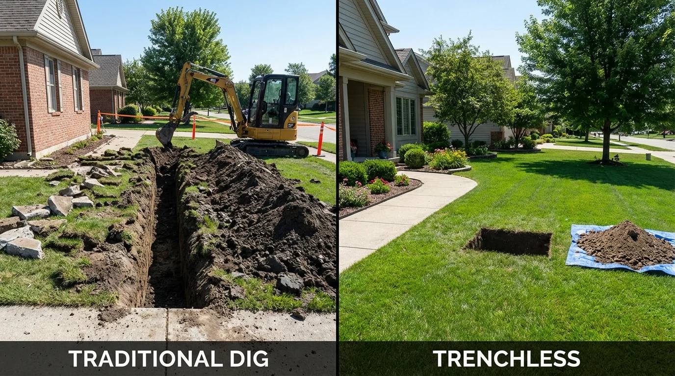 Trenchless sewer repair with minimal yard damage versus traditional excavation in Bella Vista, AR